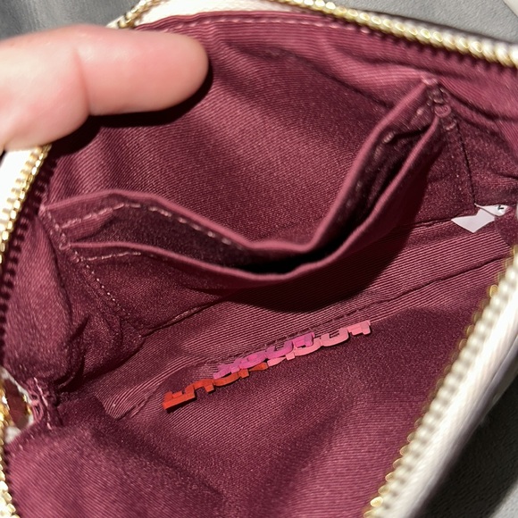 NWT coach signature beige and tan wristlet leather with maroon inside nice - Picture 6 of 7